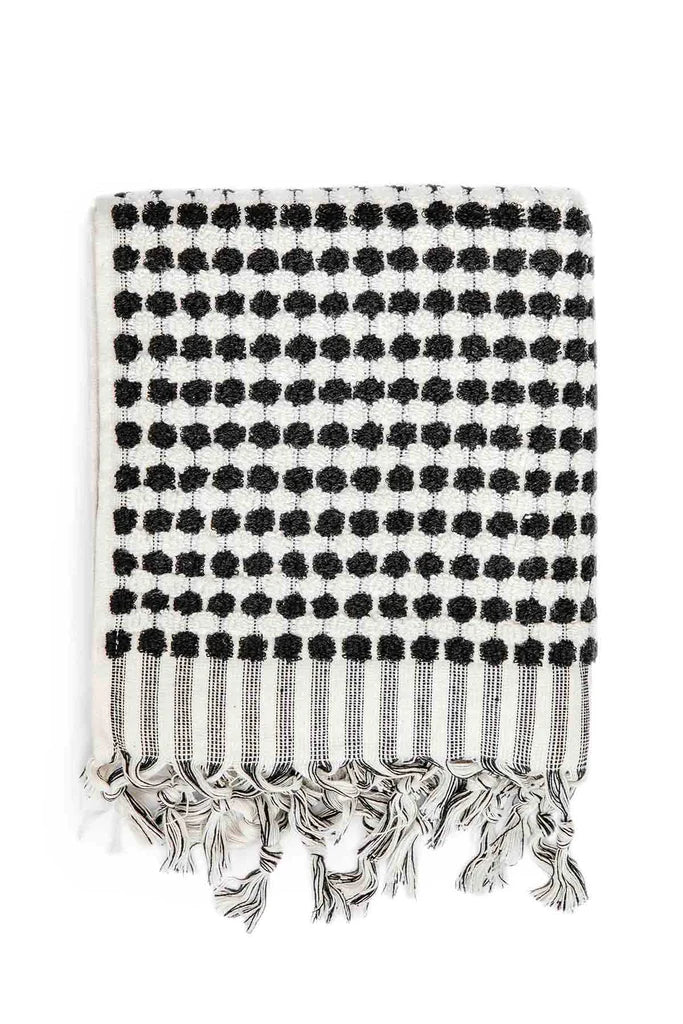 Pompom Turkish Cotton Hand Towel - Black and White