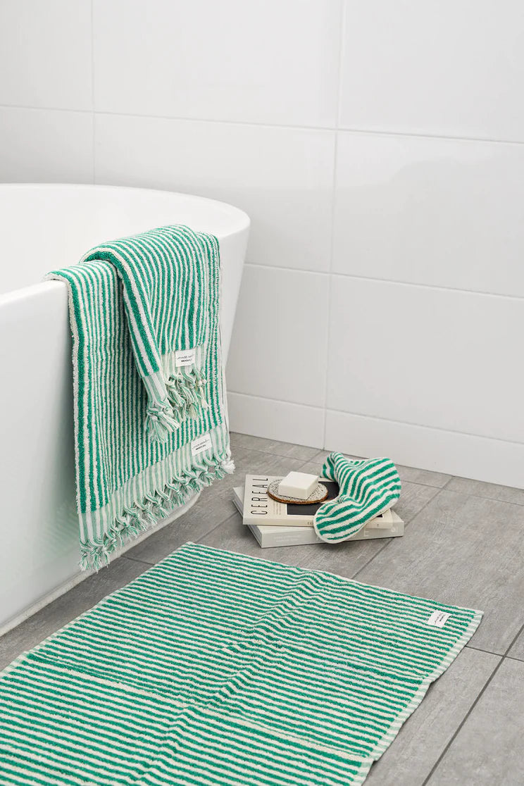 Turkish Cotton Bath Mat - Green Stripes