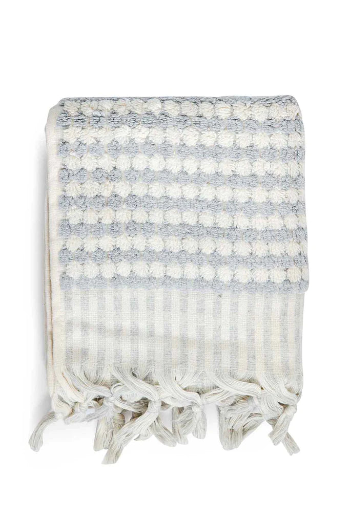 Pompom Turkish Cotton Hand Towel - Pale Grey