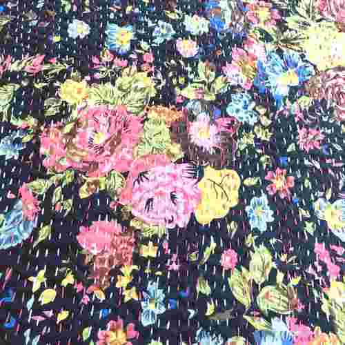 Kantha Quilt Rose Flower Black