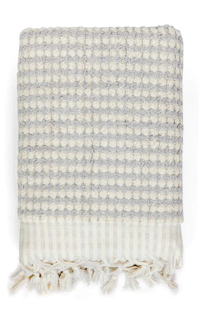 Pompom Turkish Cotton Bath Sheet - Pale Grey