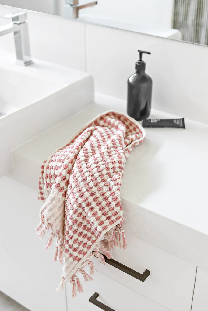 Pompom Turkish Cotton Hand Towel - Pink Clay