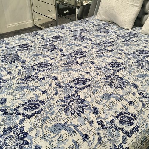 Kantha Quilt Parrot Blue