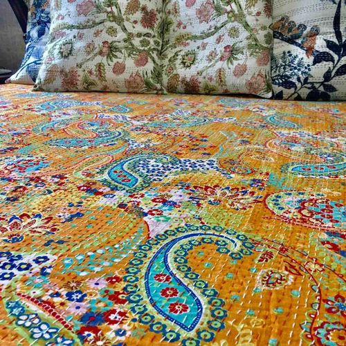 Kantha Quilt Paisley Orange