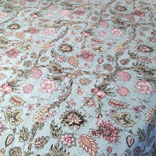 Kantha Quilt Daisy Flowers Sea Green