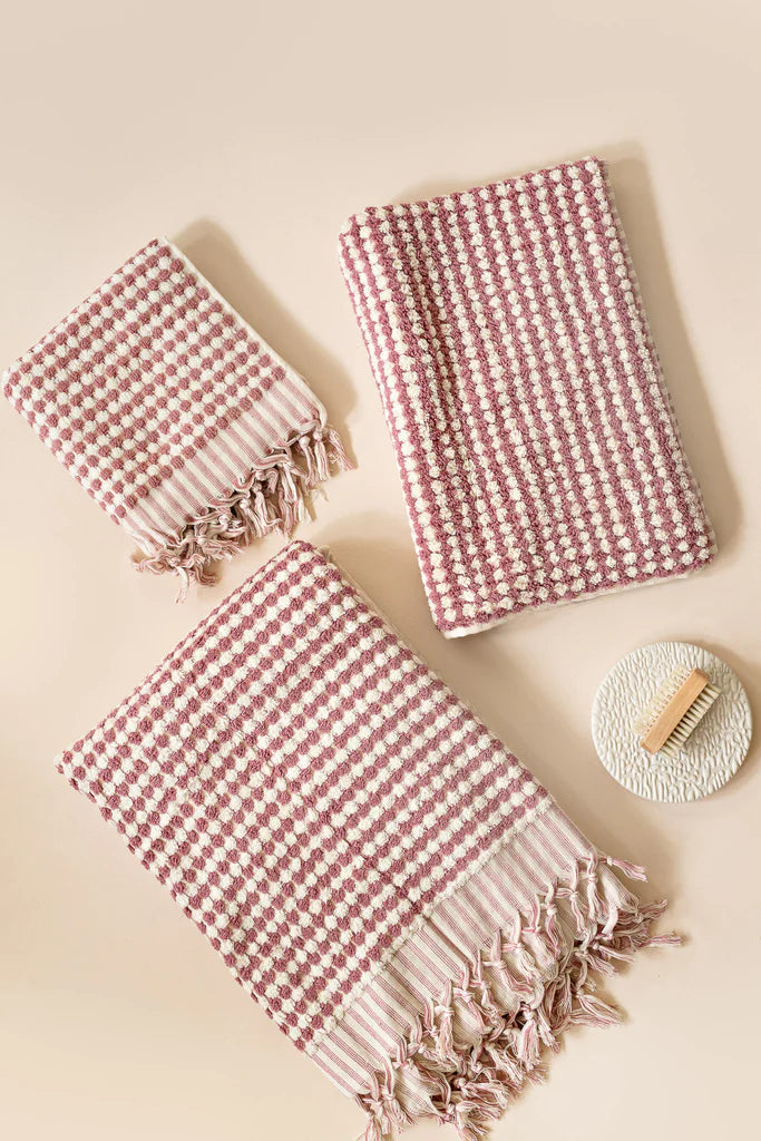 Pompom Turkish Cotton Hand Towel - Pink Clay