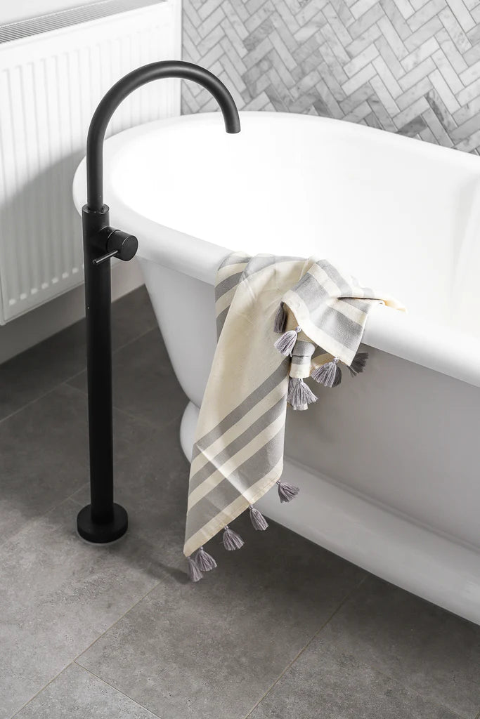 Malta Turkish Towel - Pale Grey and Natural