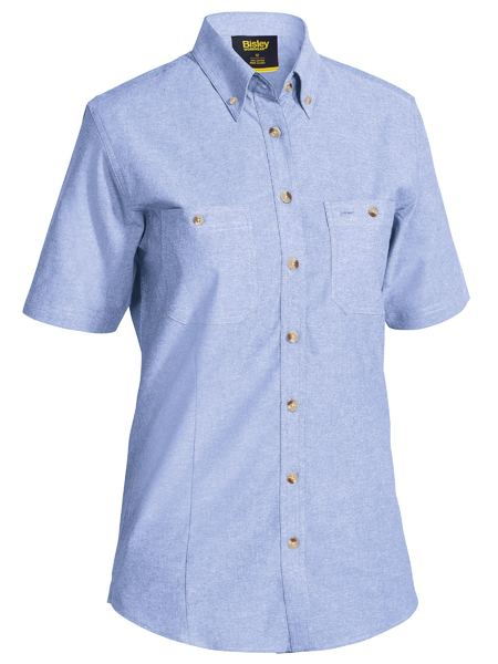 Womens Blue Chambray Shirt- Short Sleeve