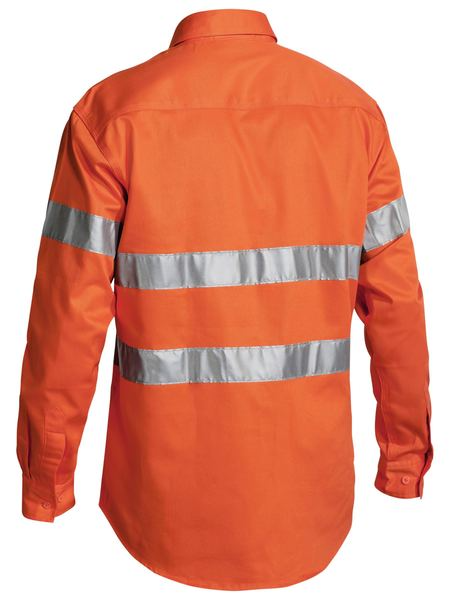 Taped Orange Hi Vis Half Closed Front Drill Shirt For Men