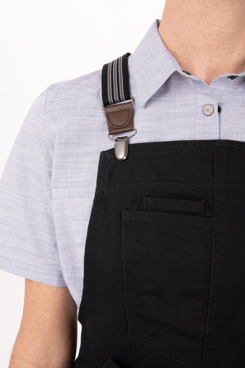 Berkeley Petite Bib Apron Jet Black + Cross Back Suspenders Black/Grey