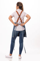 Berkeley Petite Bib Apron Blue + Cross Back Suspenders Rust/Clay