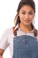 Berkeley Petite Bib Apron Blue + Cross Back Suspenders Rust/Clay