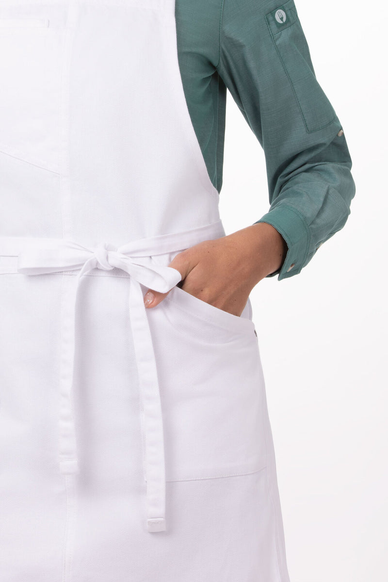 Berkeley Petite Bib Apron White + Cross Back Suspenders White/Khaki