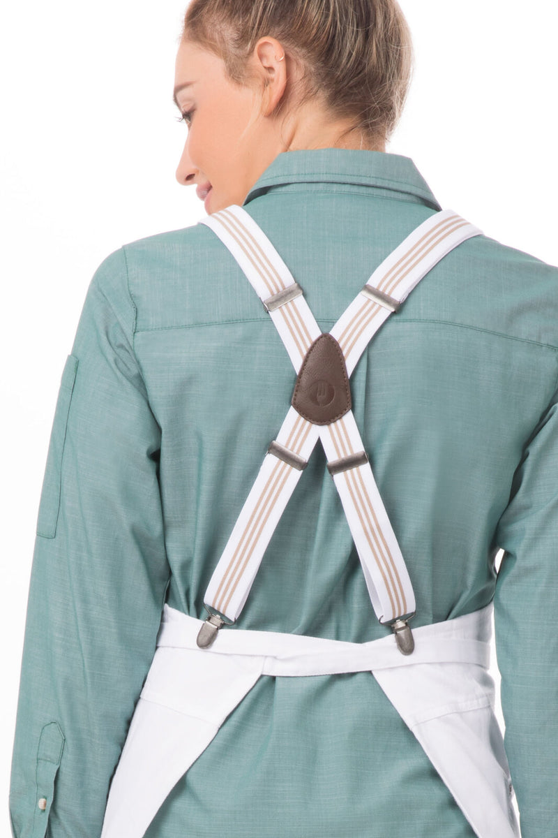 Berkeley Petite Bib Apron White + Cross Back Suspenders White/Khaki