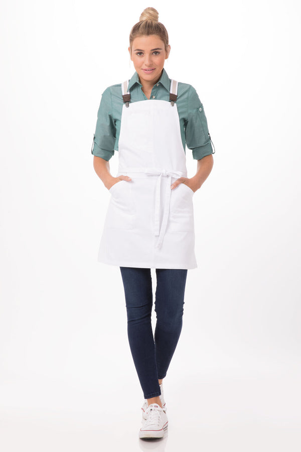 Berkeley Petite Bib Apron White + Cross Back Suspenders White/Khaki