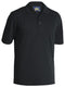A black coloured polo work shirt for men with ribbed collar. It has three front buttons and one chest pocket. Made up of a mixture of polyester and cotton for maximum comfort.