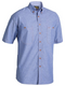 A blue coloured mens work shirt with a collared neck and buttoned detailing. Front open style with two buttoned chest pockets. Made up of lightweight and airy material. 
