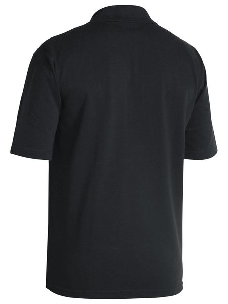 A black coloured polo work shirt for men with ribbed collar. It has three front buttons and one chest pocket. Made up of a mixture of polyester and cotton for maximum comfort.
