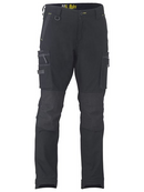 A black coloured zip cargo pants for men with a curved waistband. It has contrast coloured knee patches and multifunctional pockets. Made up of a mixture of cotton, nylon and spandex to provide maximum comfort.
