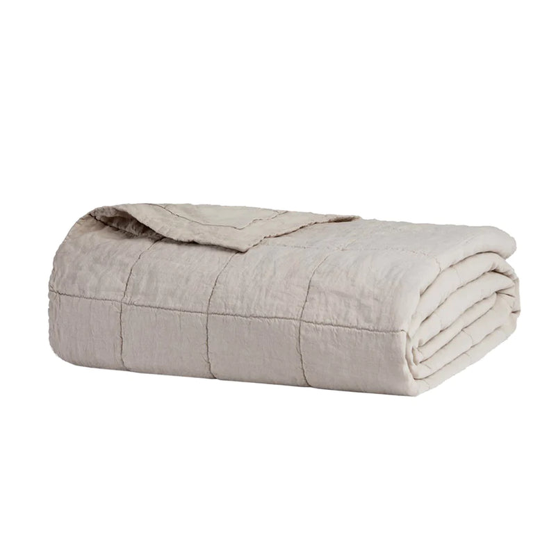 French Flax Linen Quilted Coverlet - Pebble