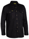 A black coloured long sleeved cotton shirt with two flap chest pockets. It has a button down closure and structured collar. Also comes with adjustable buttoned cuffs. The fabric is comfortable and airy.