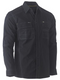 A black coloured workwear shirt for men with an active fit. It is equipped with two multifunctional chest pockets and contoured sleeves. Also comes with a hanger loop on the structured collar. Made up of stretch cotton for ease of movement.