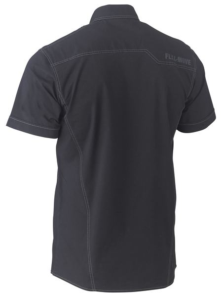 A black coloured work shirt for men with collared button up closure. Comes with two unique flap chest pockets and multifunctional features. Made up of stretch cotton and spandex to provide ease of comfort. Ideal for people with active work jobs.