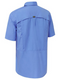 A blue coloured work shirt for men with collared button down closure. It has two multifunctional flap open chest pockets for storing handy things . Made up of lightweight and airy cotton fabric.