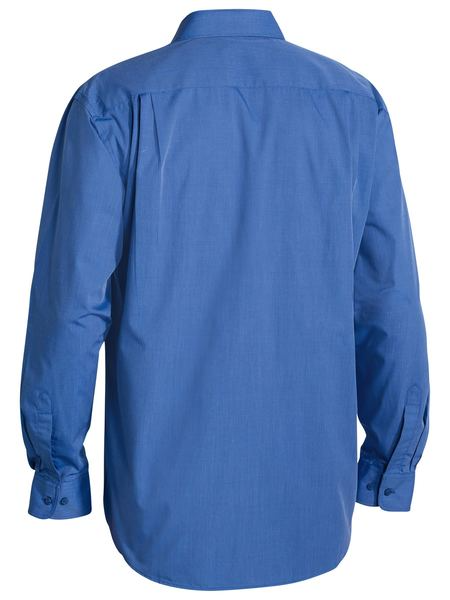 A blue coloured work shirt for men with a collared neck style. It has two button open chest pockets and adjustable sleeves. Made up of polyester fabric for extra movement and comfort.