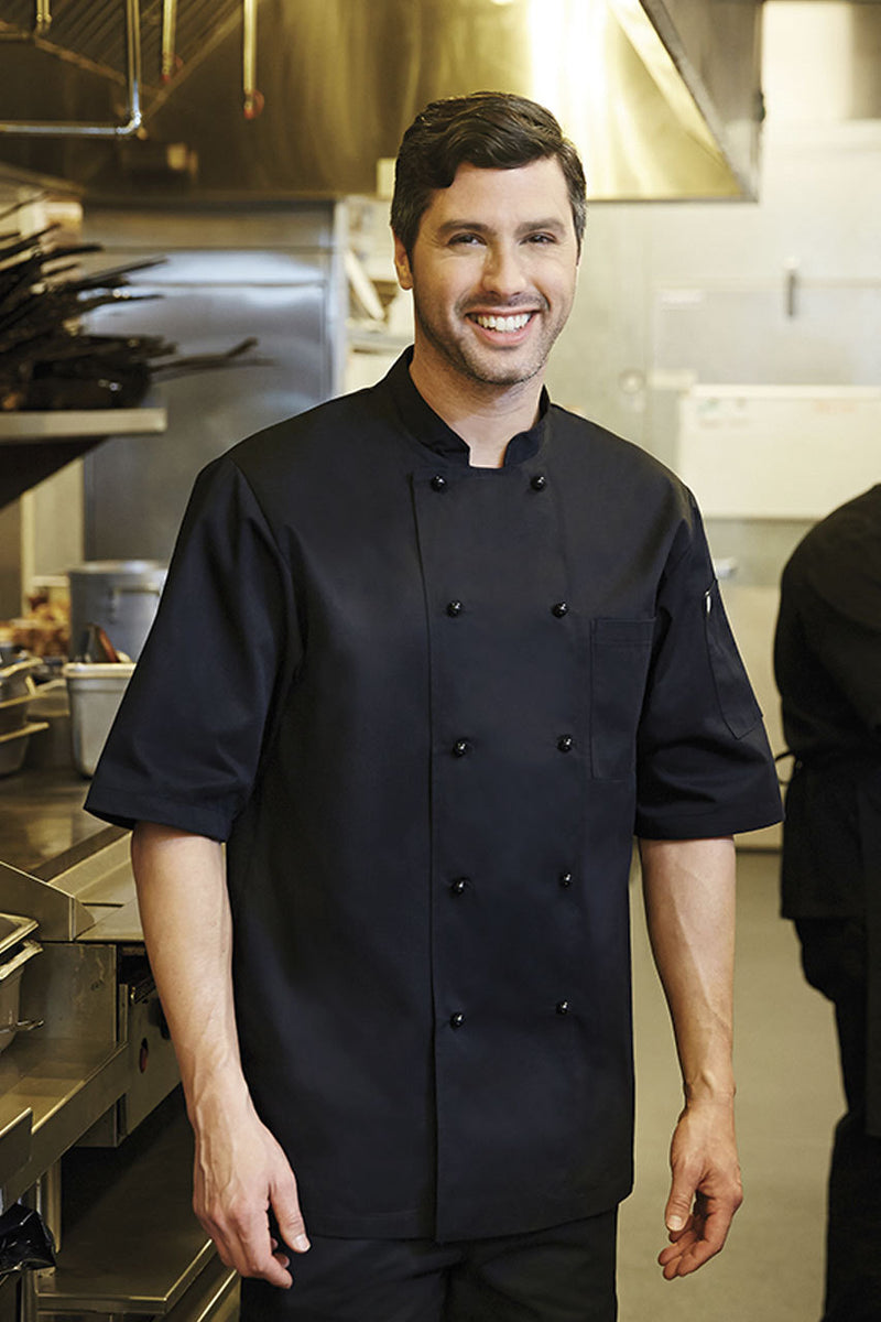 C830WH Long Chef Coat with Knot Buttons, Plus Blend, Full Sleeves