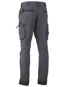 A charcoal coloured zip cargo pants for men with a curved waistband. It has contrast coloured knee patches and multifunctional pockets. Made up of a mixture of cotton, nylon and spandex to provide maximum comfort.