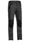 A charcoal coloured work pant for men with a curved waistband. It has several multifunctional pockets with oxford patches. Made up of a mix of cotton, polyester and spandex for ultimate comfort and stretch.