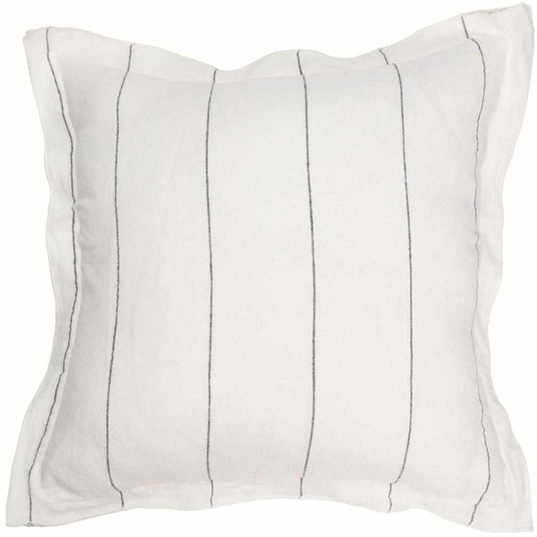 Carter Linen Cushion - White w' Charcoal Stripe