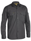 A charcoal coloured work shirt for men with collarred button down closure. Comes with two multifunctional chest and sleeve pockets. Also features roll up adjustable sleeves. Made up of X Airflow airy and lightweight cotton fabric.