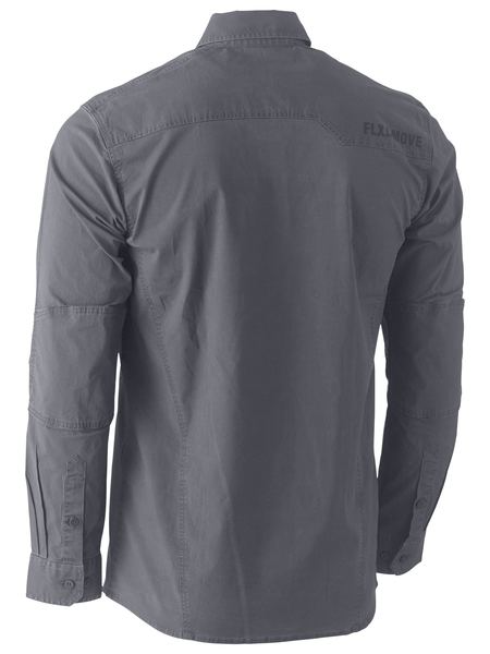 A charcoal coloured workwear shirt for men with an active fit. It is equipped with two multifunctional chest pockets and contoured sleeves. Also comes with a hanger loop on the structured collar. Made up of stretch cotton for ease of movement.