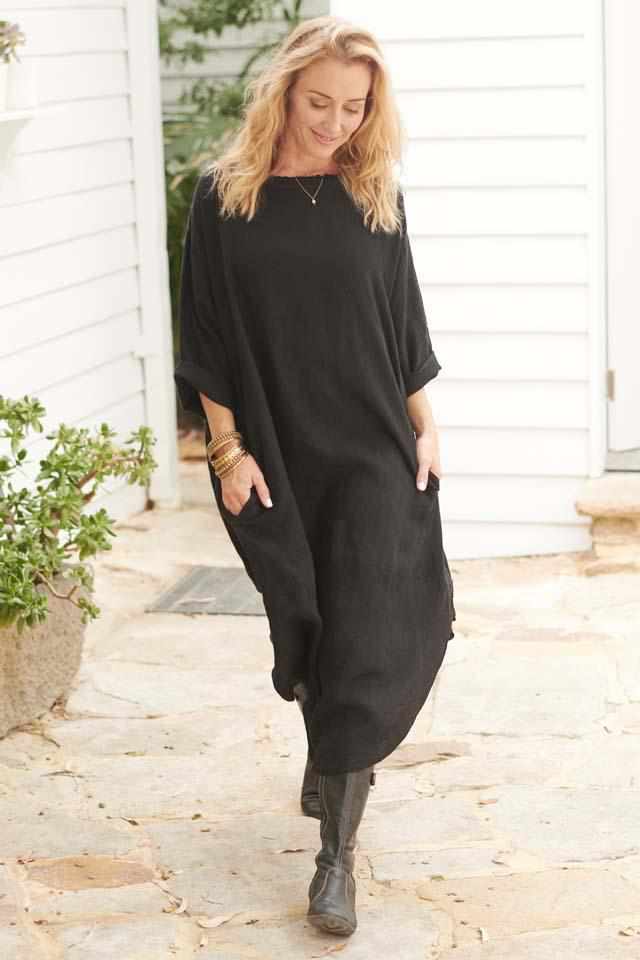 The Malle Linen Dress - Black