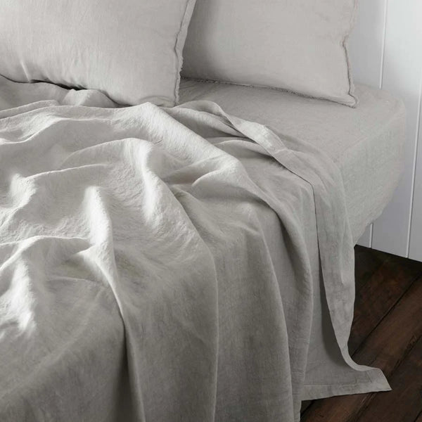 French Linen Fitted Sheet - Silver Grey