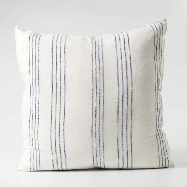 Rock Pool Linen Cushion - White w' Navy Stripe