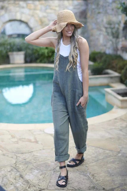 Linen Overalls - Khaki