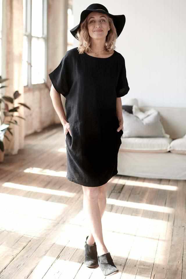 Linen Pocket Dress - Black