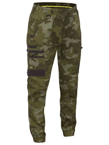 A green coloured cargo work pants for men with curved waistband. It has multifunctional pockets and durable features. Made up of a mix of cotton and spandex for maximum movement and comfort.