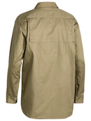 A khaki coloured work shirt for men with collared neck and button down closure. It has two button open chest pockets with two gusset sleeves. Made up of lightweight and airy fabric.