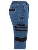 A light denim cargo work pants for men with a drawcord waistband. It has several multifunctional pockets with seven strong loops. Made up of a mix of cotton, polyester and spandex for maximum stretch and comfort.