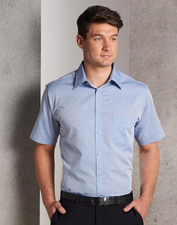 Blue Fine Chambray Shirt For Mens - Short Sleeve