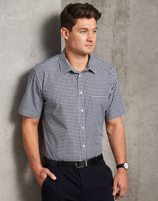 Gingham Check Shirt For Men - Short Sleeve