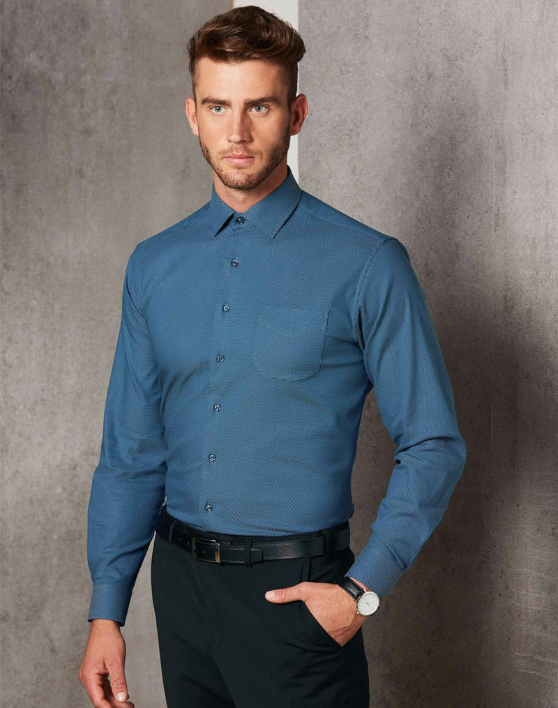 Ascort Dot Jacquard Stretch Shirt For Men - Long Sleeve