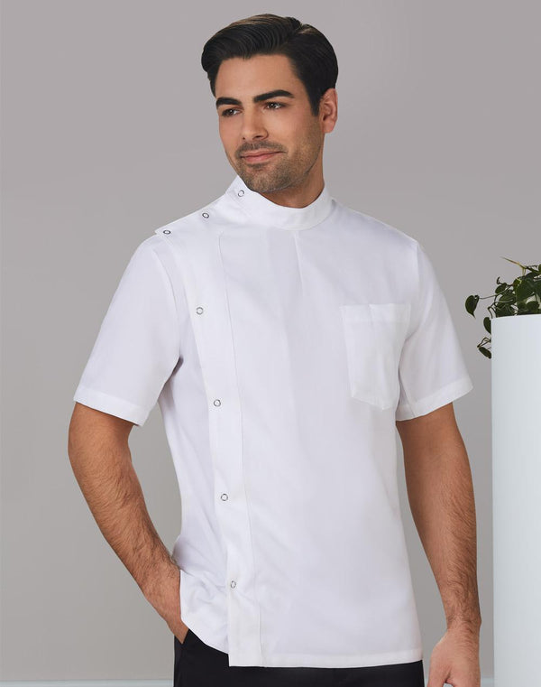 Mens White Front Open Jacket- Short Sleeve