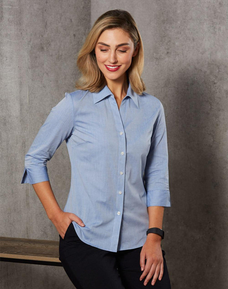 Blue Fine Chambray Shirt For Women - 3/4 Sleeve