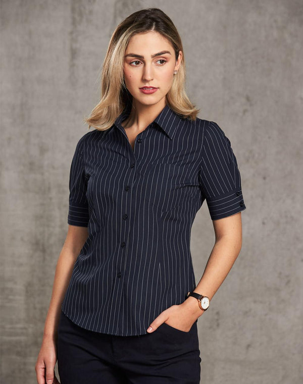 Pin Stripe Shirt For Women - Short Sleeve