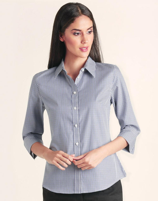 Multi-Tone Check Shirt For Women - 3/4 Sleeves